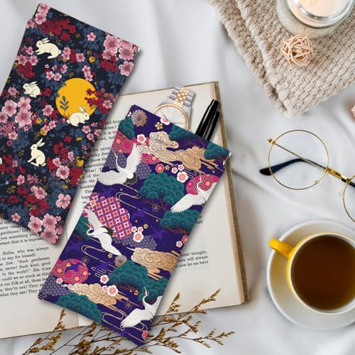 Eyeglasses Sunglasses Case PU Soft Squeeze Top Glasses Pouch for Women Men,Floral Pattern Portable Anti Scratch - color: Blue and Pink
