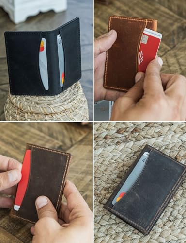 Handcrafted Genuine Leather Wallets, Minimalist Cardholders, and Passport Covers, Handmade Gift - color: Ginger, style: Bifold Cardholder In-out