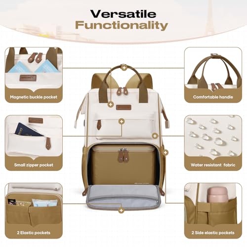 Maelstrom Travel Backpack for Women Men,Laptop Backpack Fits 15.6-17.3 Inch Laptop, Nurse/Work Bag with Insulated Lunch Box (Khaki-beige) - color: Khaki-beige