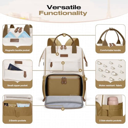 Maelstrom Travel Backpack for Women Men,Laptop Backpack Fits 15.6-17.3 Inch Laptop, Nurse/Work Bag with Insulated Lunch Box (Khaki-beige) - color: Khaki-beige