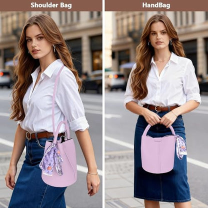 Vegan Leather Bucket Bag for Women Crossbody Bucket Purse with Removable Fashion Bucket Handbag - color: Purple