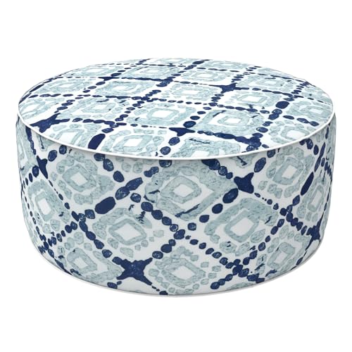 LVTXIII Inflatable Stool Ottoman Footrest with Handle, Decorative Fade-Resistant Foot Stool, Indoor or Outdoor Pouf for Home Garden and Camping Use, 21x21x9, Boho Geometry Blue - color: Boho Geometry Blue, size: 21"D x 21"W x 9"H