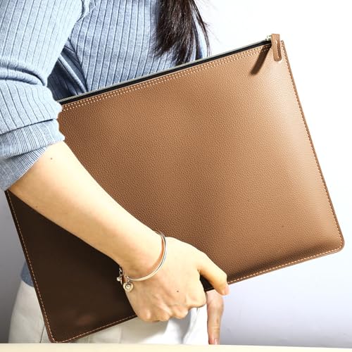 PU Leather A4 File Folder Zipper Document Holder Envelope Folder Case for Receipt Contract (Khaki) - color: Khaki