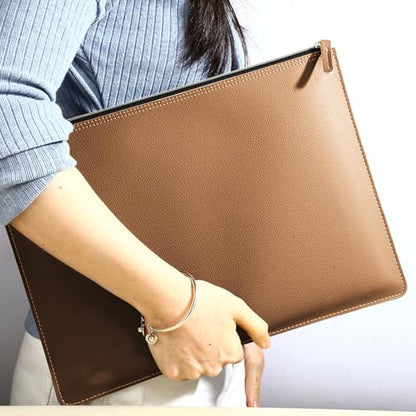 PU Leather A4 File Folder Zipper Document Holder Envelope Folder Case for Receipt Contract (Khaki) - color: Khaki