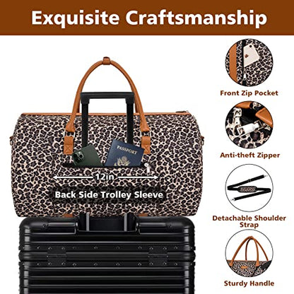 Garment Bag for Travel Convertible Carry On Garment Bag Large Travel Duffel Bags for Women 2 in 1 Hanging Suitcase Suit Travel Bags for Women & Men 3pcs Set - color: C-brown Leopard