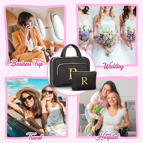 Gifts for Women, Initial Toiletry Makeup Bag Hanging Cosmetic Organizer with Embroidery Letter Personalized Nurse Teacher Appreciation Birthday Mothers Day Gifts for Mom Sister Wife Friends Auntie Her - style: A