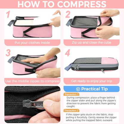 BAGAIL 4/6 Set/8 Set Compression Packing Cubes Travel Accessories Expandable Packing Organizers(HalfMesh, 8-Pink) - color: 8-Pink, style: Half Mesh