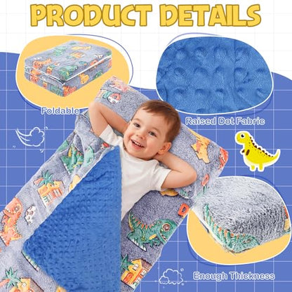 Preschool Nap Mat with Pillow and Blanket, 21" x 50" Glow Sleeping Bag Toddler Nap Mat for Daycare Kids, 2" Thick All in one Foldable Floor Mattress for Girl Boys - style: Dinosaur Pattern