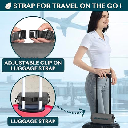 PAVILIA Travel Blanket Airplane Compact with Bag, Lightweight Soft Fleece Plane Blanket Long Flights, Camping Road Trips, Packable Travel Gift Essentials with Luggage Backpack Strap, 65x40, Gray - color: Gray