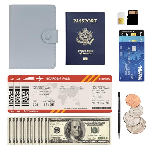WASON Leather Passport Cover Wallet - Travel Passport Holder with RFID, Card Slots, Cash Pocket, Coin Purse, Tracker Slot, Boarding Pass and Ticket Organizer for Men and Women (Blue) - color: Blue