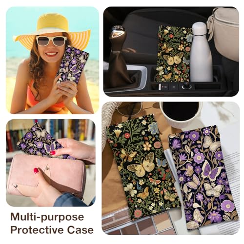 Eyeglasses Sunglasses Case PU Soft Squeeze Top Glasses Pouch for Women Men,Animal Pattern Portable Anti Scratch - color: Purple-butterflies