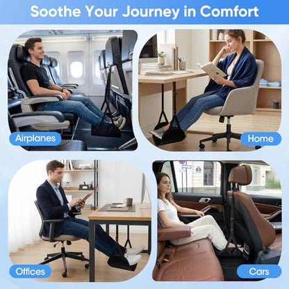 Airplane Foot Hammock, 2-Pack Travel Essentials Foot Rest for Plane Travel with Adjustment Strap, Long Flight Must Haves