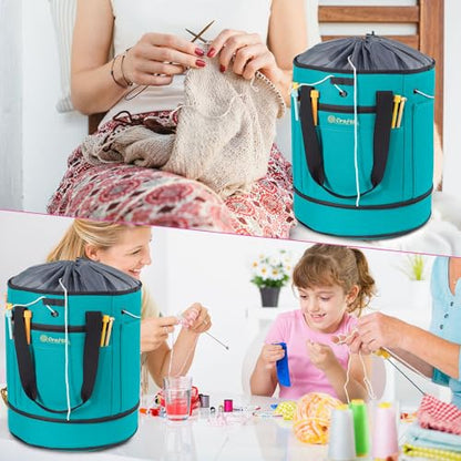 MYBAGZING Expandable Crochet Organizer - Yarn & Crochet Tote with Drawstring Closure - Ideal Gift - color: Teal-Ⅰ, size: Large-Drawstring Closure