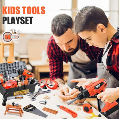 Kids Tool Set 48pcs, Christmas Birthday Gifts for Boys Girls Ages 3 , 4, 5, 6, 7,Toddler Tool Set with Portable Tool Box & Electronic Toy Drill, Construction Toys Tools for Toddlers - style: A-Kids Tool Set