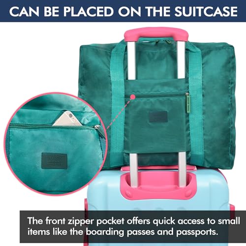 INVODA Travel Bag Lightweight Foldable Travel Duffel Bag Waterproof Sports Gym Bag Tote Carry On Luggage Bag Weekender Overnight Bag (Green+Blue) - color: Green+Blue