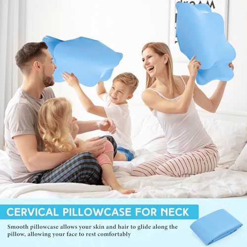Hahafelt Cooling Cervical Neck Pillowcase Cover (Only Pillow Case) Ergonomic Pillowcase with Zipper Breathable Contour Pillow Cover for Side Back Stomach Sleepers(Blue,Standard Size) - color: Blue, size: Standard
