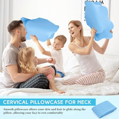 Hahafelt Cooling Cervical Neck Pillowcase Cover (Only Pillow Case) Ergonomic Pillowcase with Zipper Breathable Contour Pillow Cover for Side Back Stomach Sleepers(Blue,Standard Size) - color: Blue, size: Standard