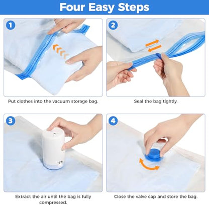 15 Pack Travel Vacuum Storage Bags with Cordless Electric Pump, Combo Rechargeable Space Saver Vacuum Seal Bags for Clothing Travel Vaccine Sealed Storage Bag for Comforters Blankets Clothes