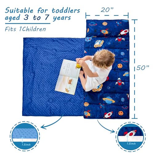 Lasoftan Toddler Nap Mat with Pillow and Blanket, Extra Large Rolled Napping Mats,Slumber Bags for Boys Girls,Kids Sleeping Bag for Daycare, Preschool Travel Camping - color: Universe