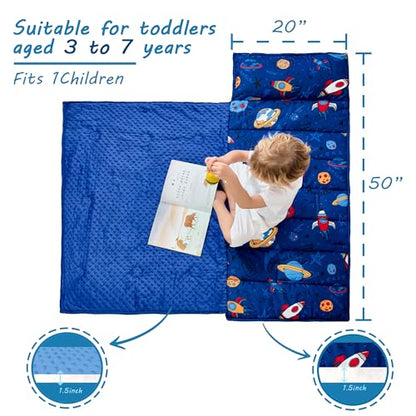 Lasoftan Toddler Nap Mat with Pillow and Blanket, Extra Large Rolled Napping Mats,Slumber Bags for Boys Girls,Kids Sleeping Bag for Daycare, Preschool Travel Camping - color: Universe