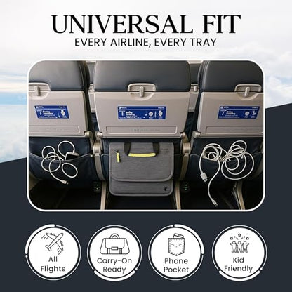 SO~MINE Airplane Pocket Organizer | Tray Table Cover | In Flight Seat Back Organizer Bag | Commuter Essential Travel Bag | Media Pouch For Flying | Travel Gift | Attaches To Luggage - color: Ash and Lime