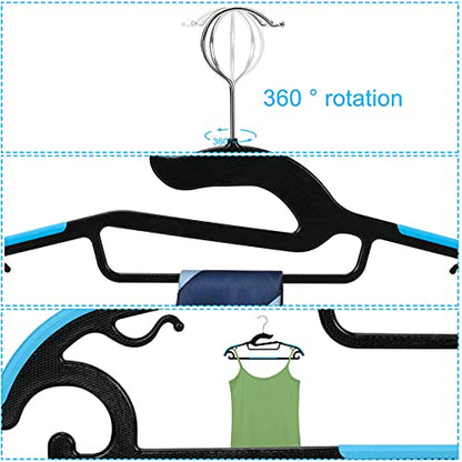 Tinfol 30PC Dry Wet Clothes Hangers with Non-Slip Pads, 16inch Plastic Space Saving Clothes Hanger - Heavy Duty Suit Hanger for Cloth,Underwear, Pants, Shirts and Sweaters - color: Black, size: 30 Pack