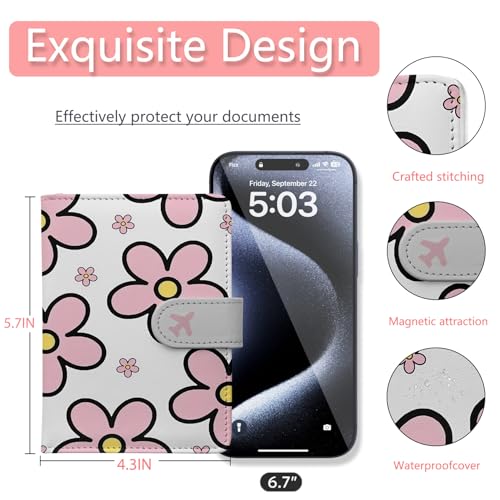 Passport Holder, Travel Wallet Cover with Pen Loop | Cute RFID Blocking Leather Case with Magnetic Closure for Travel Essentials-Posy - color: G-Posy