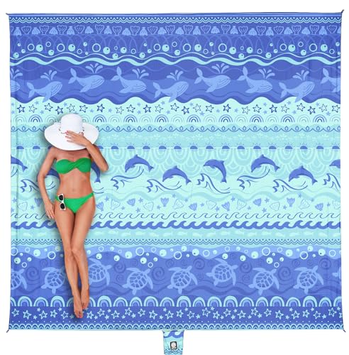 WEKAPO Beach Blanket Waterproof Sandproof Oversized Extra Large Sand Free Beach Mat with Stakes, Storage Bag - Essentials for Outdoor Beach, Picnic (Bohemian Sealife, 11 X 9 FT (1~10 Person)) - color: Bohemian Sealife, size: 11 X 9 FT (1~10 Person)