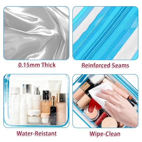 6 Pieces Large Clear Makeup Bags Bulk TSA Approved Toiletry Bag for Travel Transparent PVC Clear Cosmetic Pouch with Zipper, Waterproof Plastic Organizer Case for Carry-on Travel Essentials (Blue) - color: 6 Large Blue