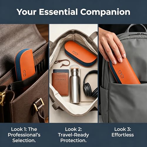 Glasses Case hard shell,3-in-1 Sunglasses Case & Eyeglass Case with Cleaning Cloth & Storage Pouch - color: Dark Orange
