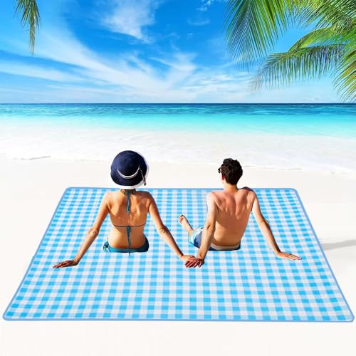 LRUUIDDE Extra Large Picnic Blanket Beach Blankets, Outdoor Foldable Waterproof Sand Mat for Beach Camping Hiking Travel Family Concerts Grass Park Music Festival Lawn Mats (Blue, 80x80inch) - color: Blue, size: 6'8" x 6'8" (Rectangular)
