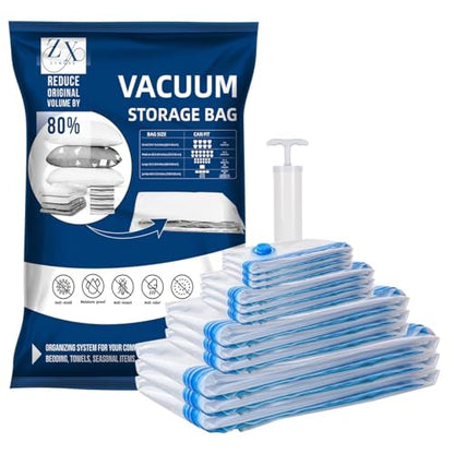 Vacuum Storage Seal Bags-Jumbo Vacuum Packing Bags with Pump for Travel, Clothes, Bedding & Blankets-Reusable Compression Travel Vacuum Bag Set | Space Saver Bags_(3XL+3L+3M+3S) - size: 3XL+3L+3M+3S
