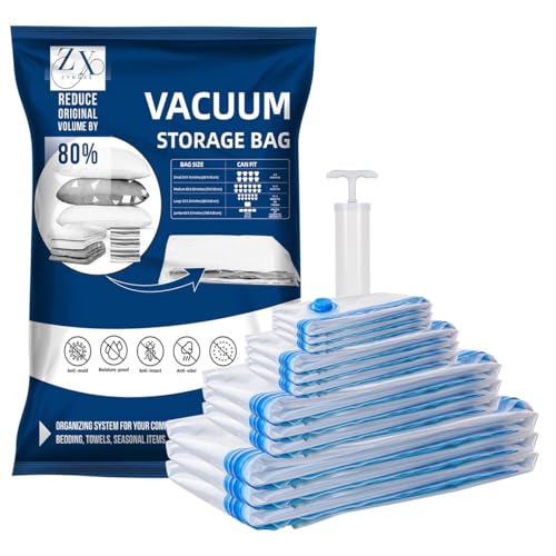 Vacuum Storage Seal Bags-Jumbo Vacuum Packing Bags with Pump for Travel, Clothes, Bedding & Blankets-Reusable Compression Travel Vacuum Bag Set | Space Saver Bags_(3XL+3L+3M+3S) - size: 3XL+3L+3M+3S