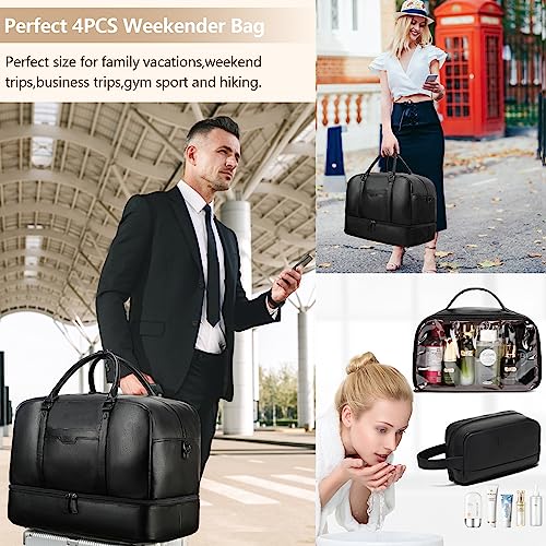 Wogarl Weekender Bag for Women Men Large Overnight Bag Travel Duffel Bag with Shoe Compartment Toiletry Satchel Bag Carry On Bag Fit 21" Laptop - color: Black