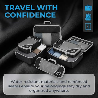 6Pcs Compression Packing Cubes Set, Waterproof Travel Luggage Organizer with Drawstring Bag, Lightweight Nylon Suitcase Storage Bags for Travel Camping Business Trip - color: Red