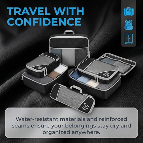 6Pcs Compression Packing Cubes Set, Waterproof Travel Luggage Organizer with Drawstring Bag, Lightweight Nylon Suitcase Storage Bags for Travel Camping Business Trip - color: Pink