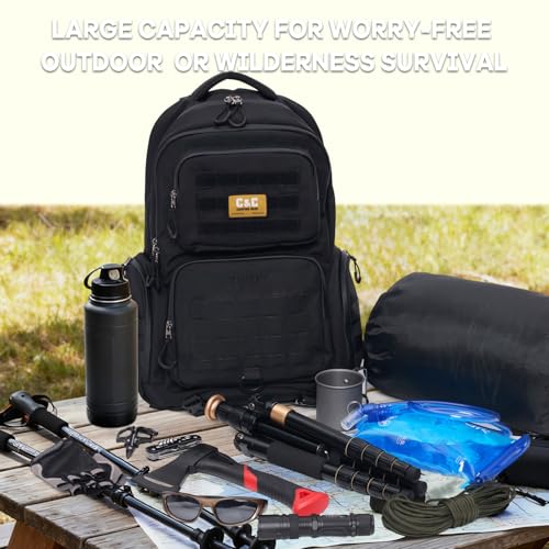 Timeet Tactical Backpack for Men, 21 Inch Black 40L Large Capacity, Laser Cut Molle Three Sided Opening, Water Resistant 17 inch Laptop Military Hiking 3 Day Assault Pack - color: Black