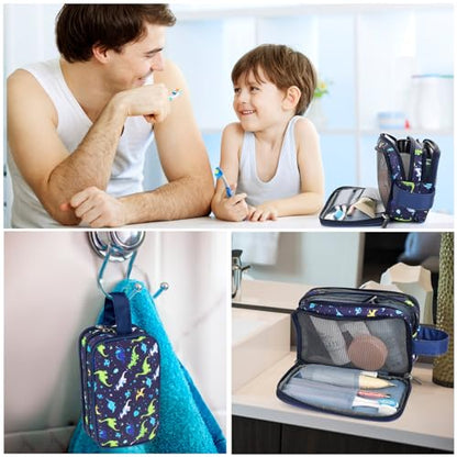 Dinosaur Kids Toiletry Bag for Boys, Travel Toiletry Bag for Little Young Boys Waterproof Hanging Wash Bag Toddler Traveling Toiletries, Navy - color: Dinosaur-Navy