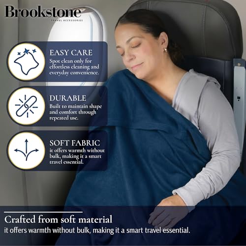 Brookstone Travel Blanket - 2-in-1 Super Soft Fleece Lightweight Throw Blanket with Carrying Pouch, Airplane & Car Travel Essentials, Blue Foot Pocket - color: Blue Foot Pocket