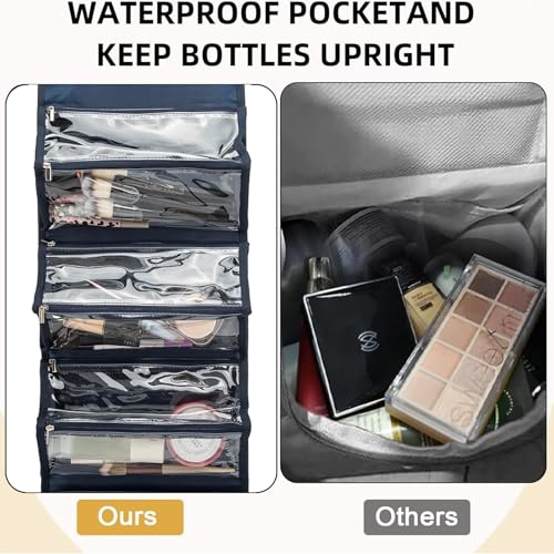 ROYALFAIR Roll Up Makeup Bag, Travel Toiletry Bag for Women with 4 Clear TSA Approved Pouches, Hanging Travel Organizer, Folding Cosmetic Bag for Men and Women (navy blue) - color: navy blue