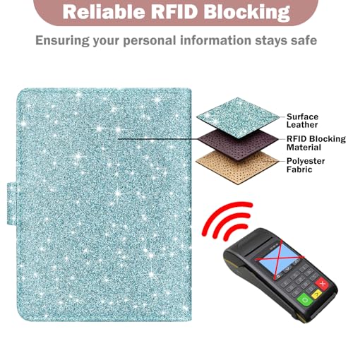 HOTCOOL Passport Holder Travel Essentials Airplane & Cruise Essentials Ship Leather Wallet Cover Case RFID Blocking Women & Men Vacation Travel Accessories Gifts Deals, Glitter - Blue - color: B Glitter Blue