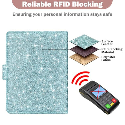 HOTCOOL Passport Holder Travel Essentials Airplane & Cruise Essentials Ship Leather Wallet Cover Case RFID Blocking Women & Men Vacation Travel Accessories Gifts Deals, Glitter - Blue - color: B Glitter Blue