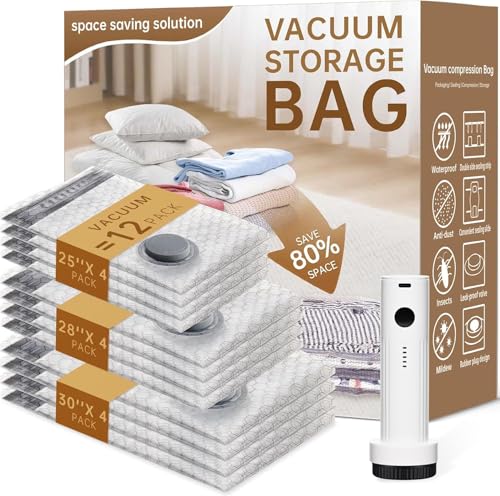 Travel Vacuum Bags for Clothing with Rechargeable Electric Pump - Portable Space Saver Bags for Travel & Home - Vacuum Compression Packing Seal for Clothes, Blankets, Seasonal Storage 12 Combo Set - size: 12 Combo Travel Bag + Pump