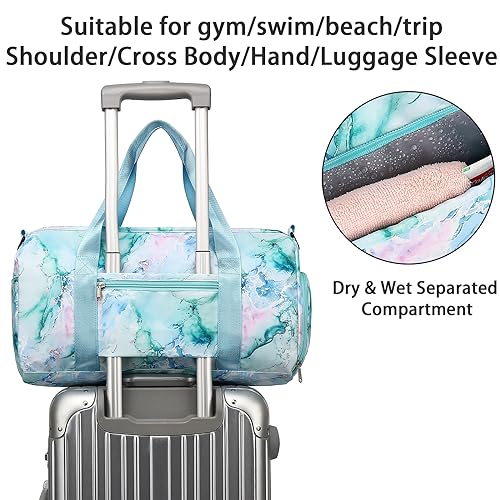 Gym Bag Sports Duffle Bag with Wet Pocket Weekender Overnight Bag with Waterproof Shoe Pouch and Air Hole for Girls Kids Women Travel Foldable Bag - color: Marble 74