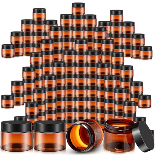 200 Pcs 2 oz Amber Plastic Cosmetic Container Jars with Lid Round Plastic Clear Jars Small Travel Containers for Storage Makeup Creams Lotion Ointments - color: Amber, size: 2 oz