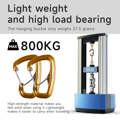 Heavy Duty Carabiner Clip Hook 8KN (1763 lbs), 2 PCS Ultra-Light Aluminum Caribeaners with Double Door D Ring Shape, for Hammock, Camping, Hiking, Backpacking, Dog Leash, Keychain Clip - style: 2#Gold-2pc