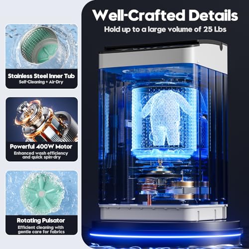 Auertech 28 lbs Portable Washing Machine, Fully Automatic Portable Washer with LED Display, 10 Wash Cycles, 5 Water Levels, 24H Delays, Top Load Washing Machine for Apartment, RV, Dorm, Home - size: 28 lbs