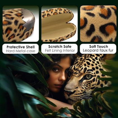 MyEyeglassCase Hard Sunglasses case - Women Glasses Case Holder - Large Durable Eyeglass Case Hard Shell with Pouch & Cloth - color: Leopard Animal Print