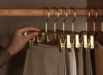 Premium Matte Gold Aluminum Pants Clip Hanger 10 Pack, Extra Smooth & Durable Metal Shirt Dress Aluminum Alloy Hanger,Clothing Support,Clothing Hang - style: Golden Pants Clip Hanger（10）