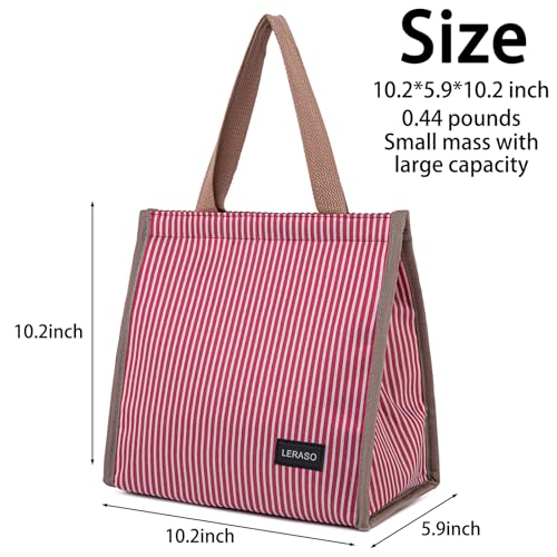 Insulated Lunch Bag for Work, 10.2"x5.9"x10.2" Oxford Waterproof Striped Canvas Tote Bag - color: Red White